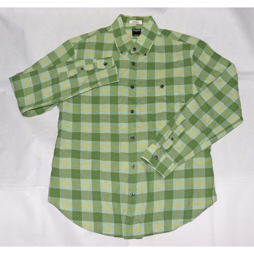 Todd Snyder Indian Madras Men's Long Sleeve Green Check Button Shirt Size Large